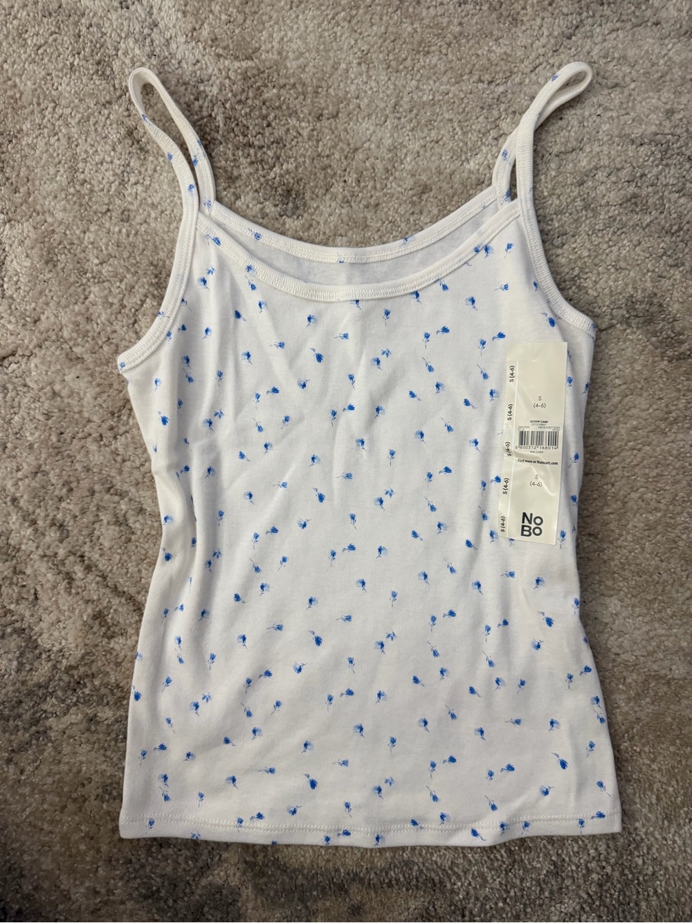 NEW No Boundaries White Tank Top with Blue Floral Print